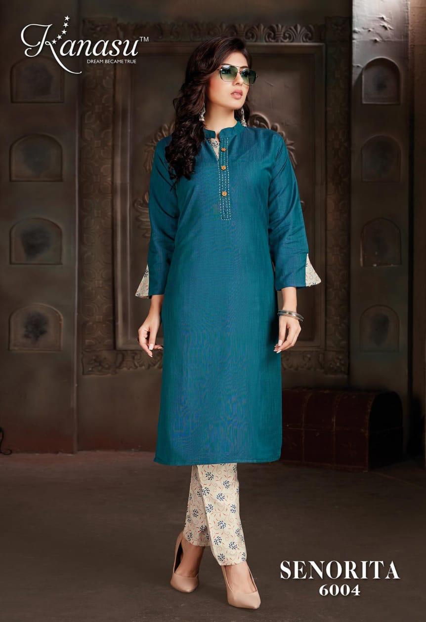 Kanasu Senorita Regular Wear Rayon Designer Kurti With Bottom Collection